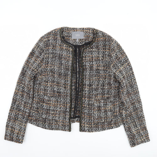 b.young Women's Multicoloured Tweed Collarless Blazer Jacket Size 8