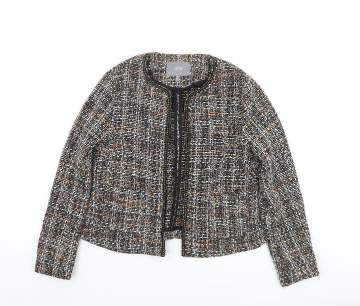 b.young Women's Multicoloured Tweed Collarless Blazer Jacket Size 8