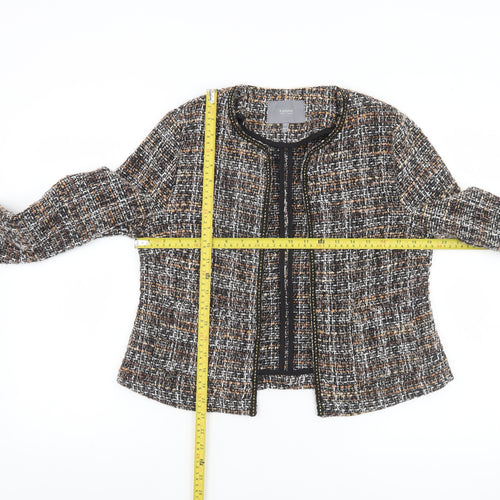 b.young Women's Multicoloured Tweed Collarless Blazer Jacket Size 8