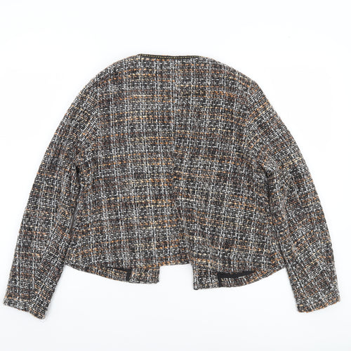 b.young Women's Multicoloured Tweed Collarless Blazer Jacket Size 8