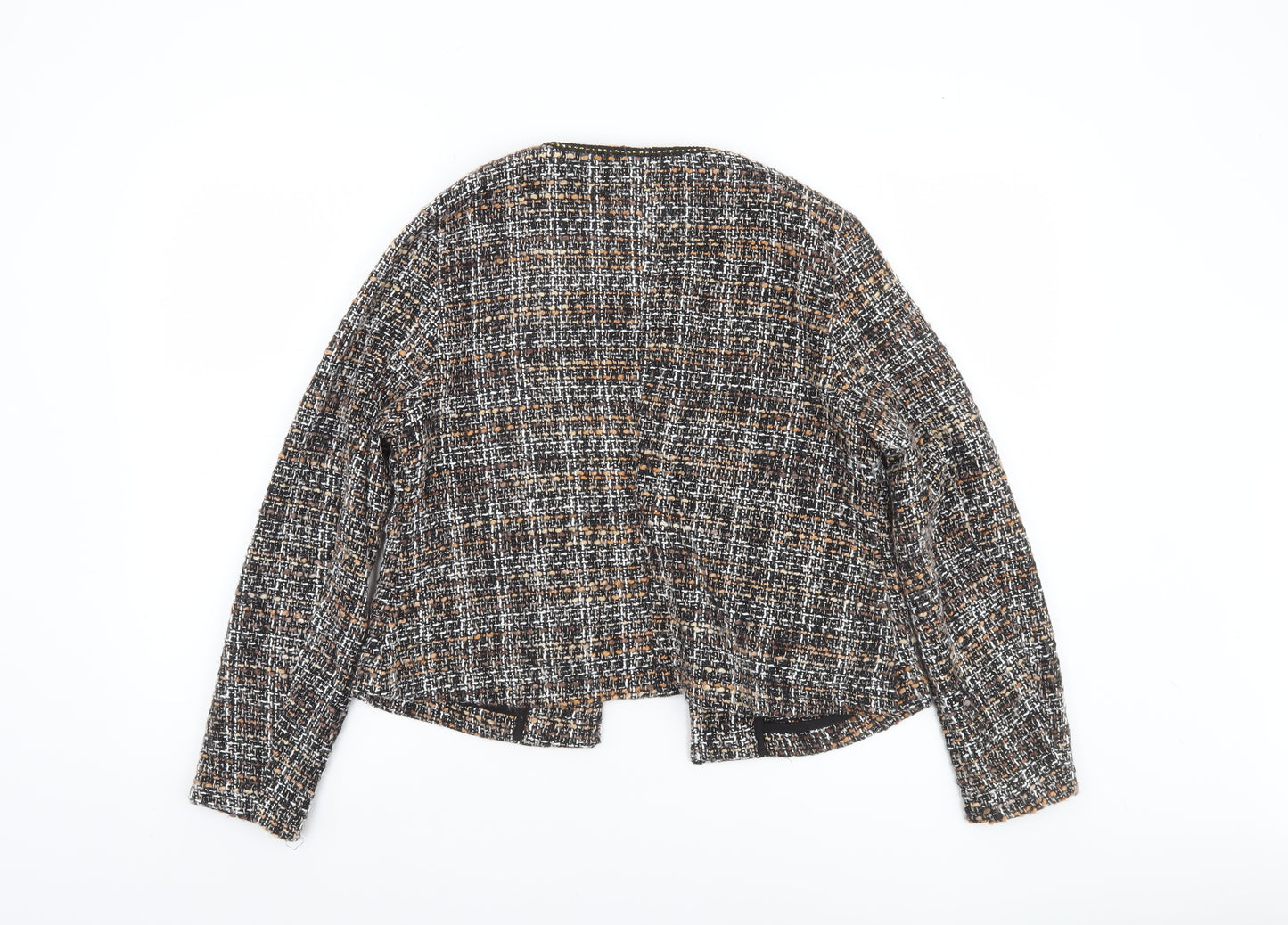 b.young Women's Multicoloured Tweed Collarless Blazer Jacket Size 8