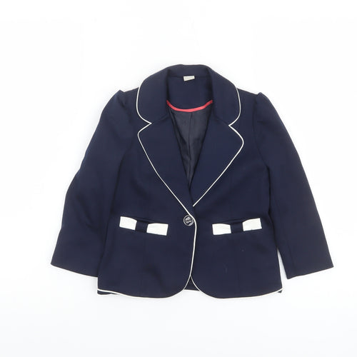 Tu Girls Blue Blazer Jacket 3-4 Years Lined School Style with White Trim