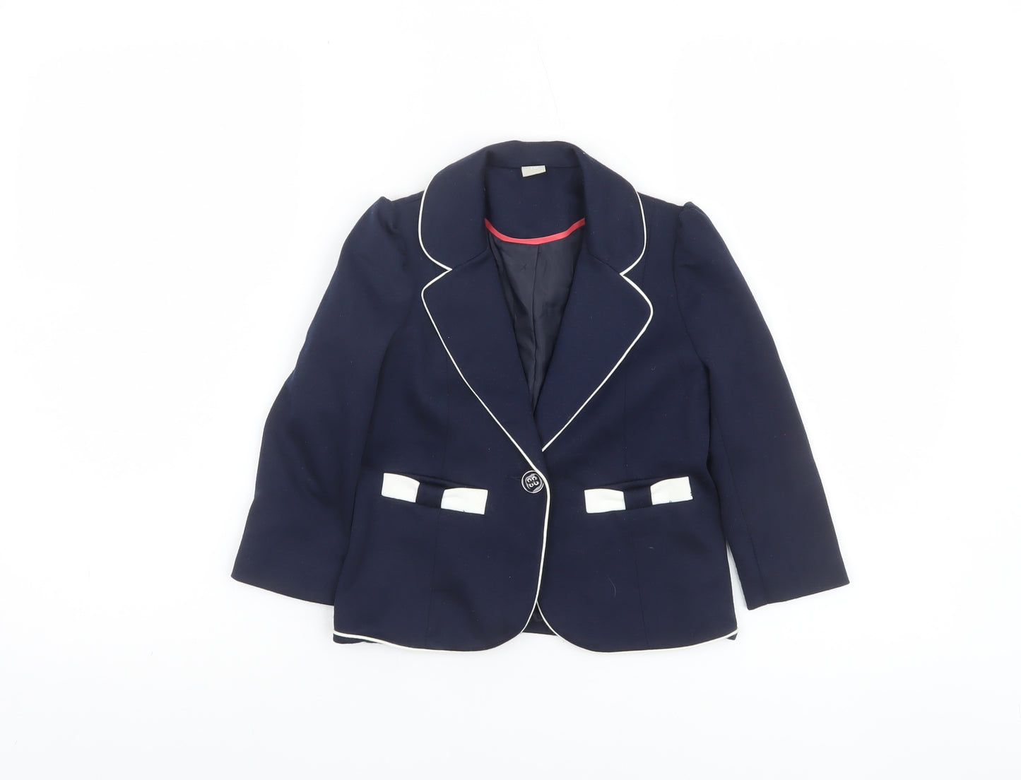 Tu Girls Blue Blazer Jacket 3-4 Years Lined School Style with White Trim