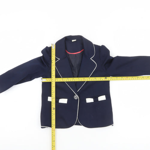Tu Girls Blue Blazer Jacket 3-4 Years Lined School Style with White Trim