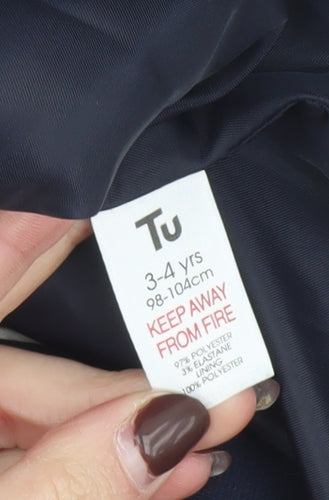 Tu Girls Blue Blazer Jacket 3-4 Years Lined School Style with White Trim