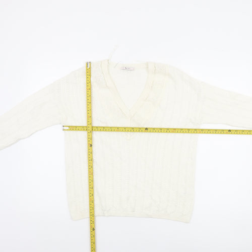 Tu Women’s Ivory V-Neck Cable Knit Jumper Size 8