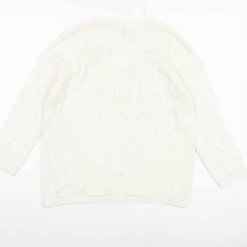 Tu Women’s Ivory V-Neck Cable Knit Jumper Size 8