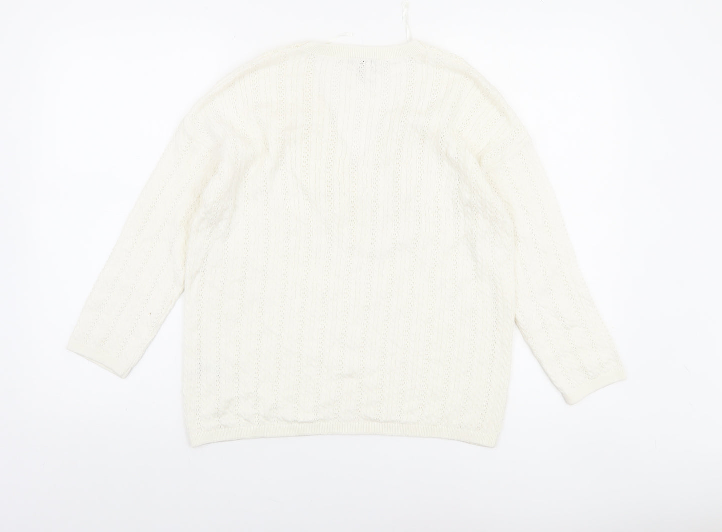 Tu Women’s Ivory V-Neck Cable Knit Jumper Size 8