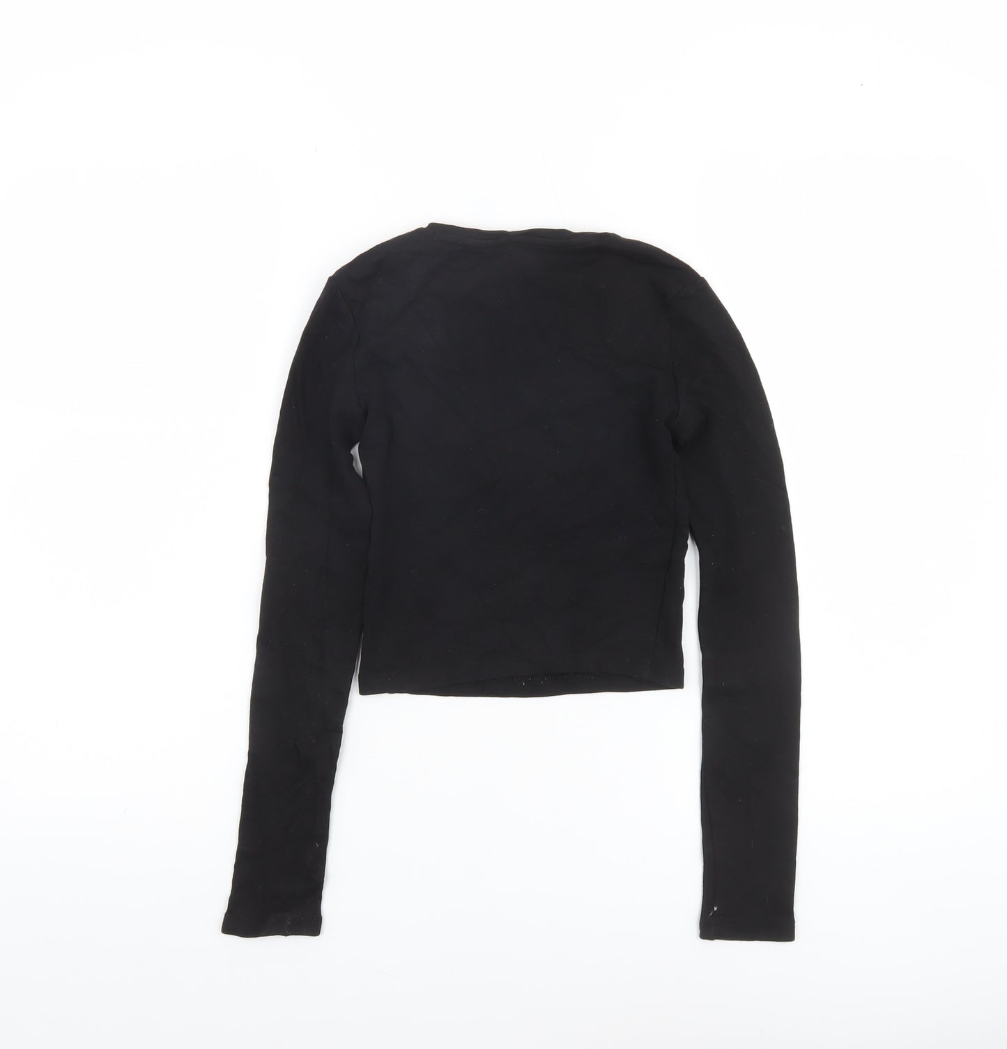 Mavi Womens Black XS Cropped Long Sleeve Butterfly T-Shirt