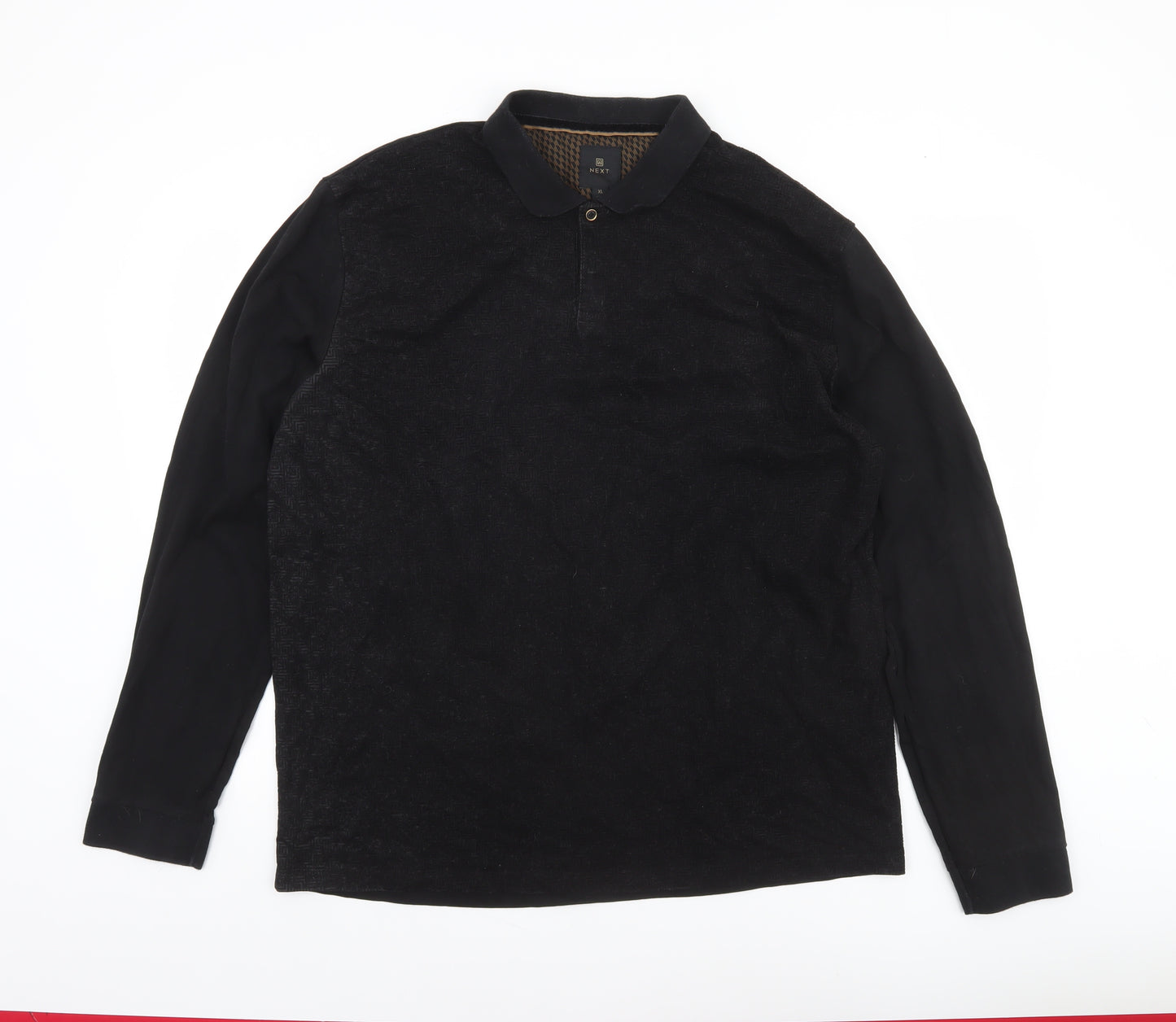 Next Men’s Black Long Sleeve Cotton Polo Shirt XL Regular Fit