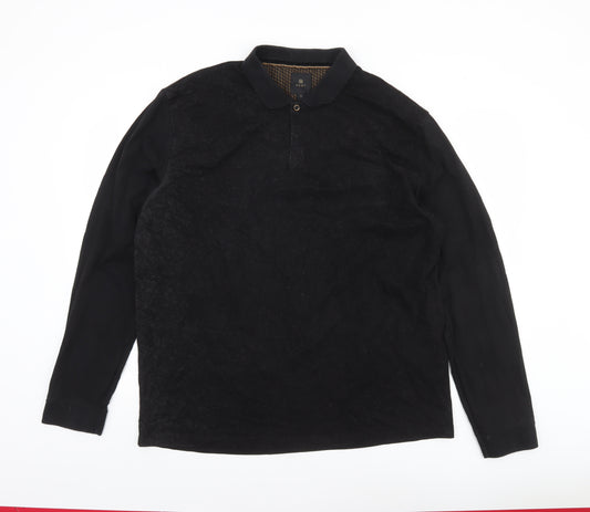 Next Men’s Black Long Sleeve Cotton Polo Shirt XL Regular Fit