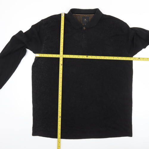 Next Men’s Black Long Sleeve Cotton Polo Shirt XL Regular Fit