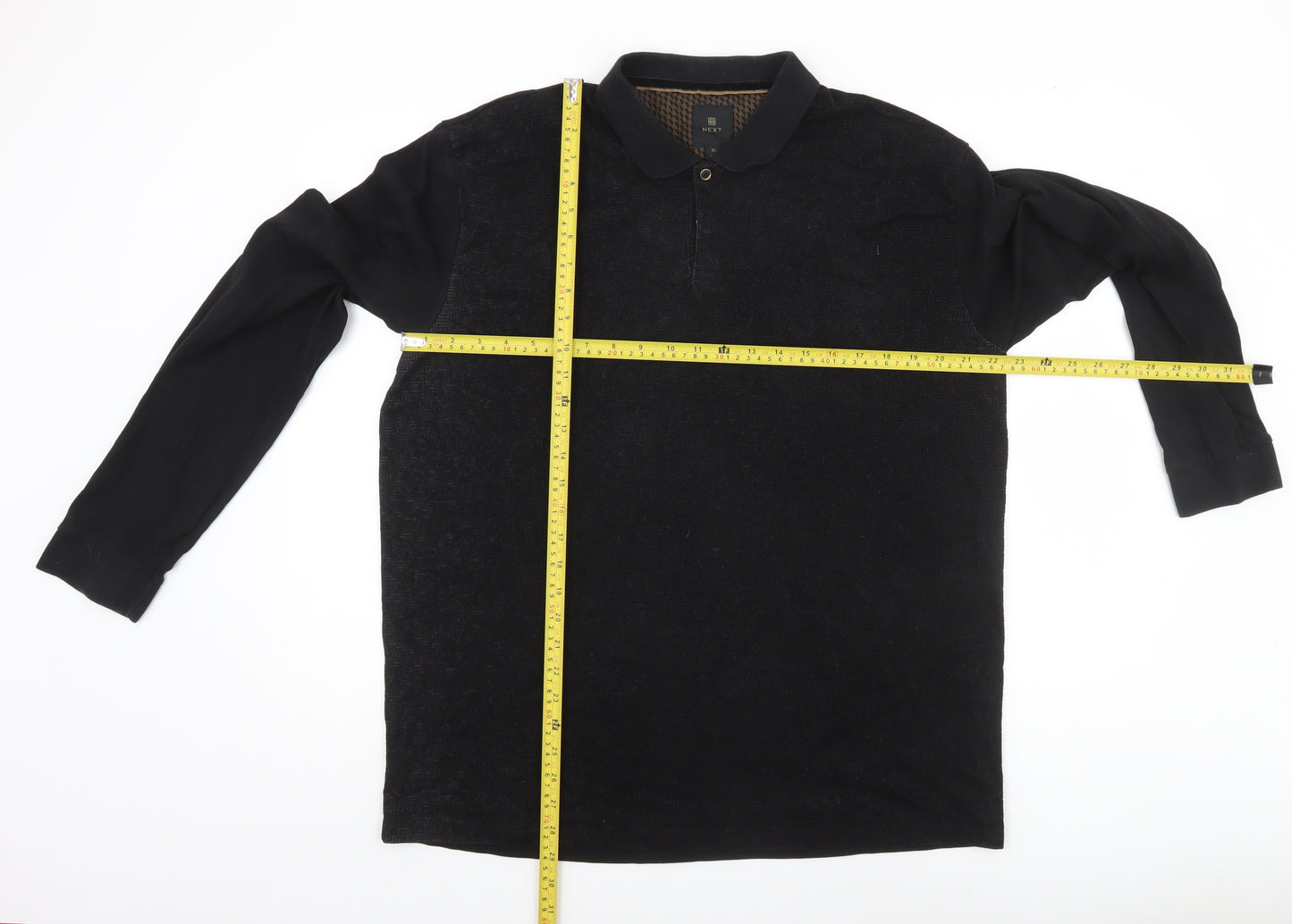 Next Men’s Black Long Sleeve Cotton Polo Shirt XL Regular Fit