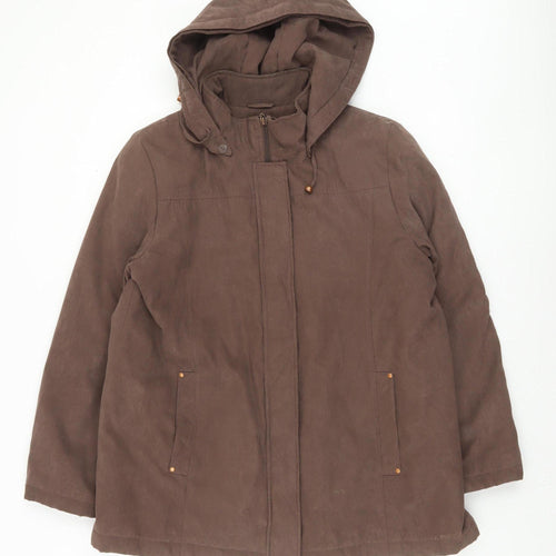 Bm Women Brown Hooded Parka Coat M Mid-Length Polyester