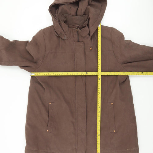 Bm Women Brown Hooded Parka Coat M Mid-Length Polyester