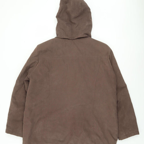 Bm Women Brown Hooded Parka Coat M Mid-Length Polyester