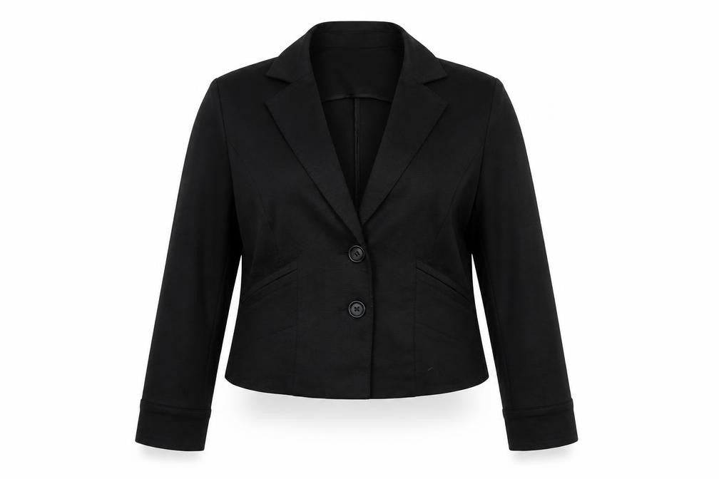 Front view of Dorothy Perkins Women's Black Tailored Blazer, size 16, UK Two-Button Work Jacket