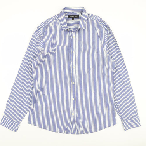 River Island Men’s Blue Striped Long Sleeve Cotton Button-Up Shirt Size L
