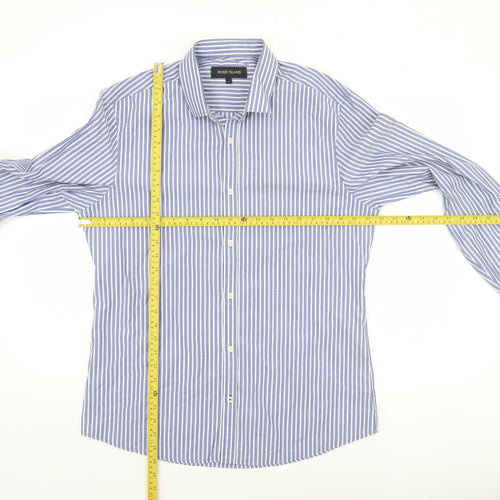 River Island Men’s Blue Striped Long Sleeve Cotton Button-Up Shirt Size L