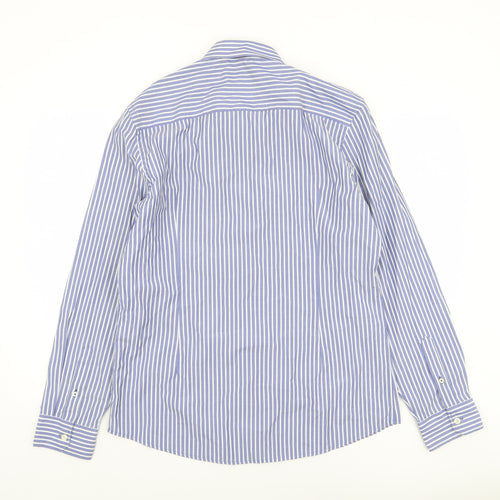 River Island Men’s Blue Striped Long Sleeve Cotton Button-Up Shirt Size L
