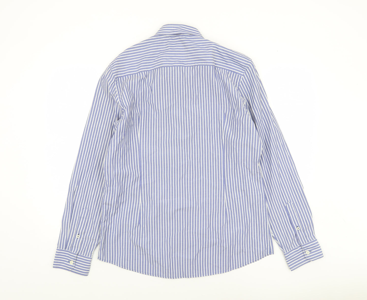 River Island Men’s Blue Striped Long Sleeve Cotton Button-Up Shirt Size L