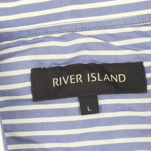 River Island Men’s Blue Striped Long Sleeve Cotton Button-Up Shirt Size L