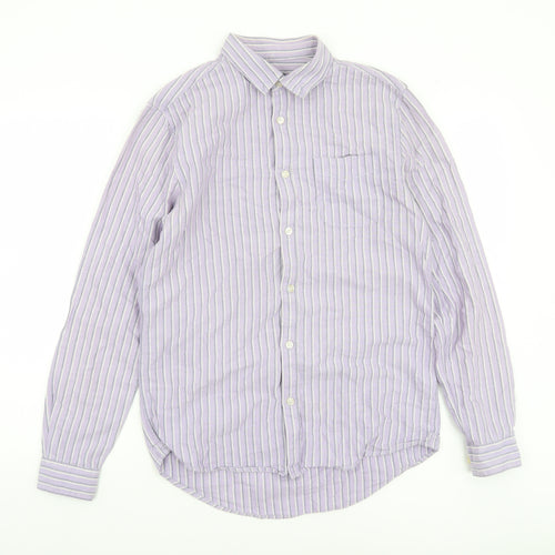 River Island Men’s Purple Striped Cotton Button-Up Shirt Size S