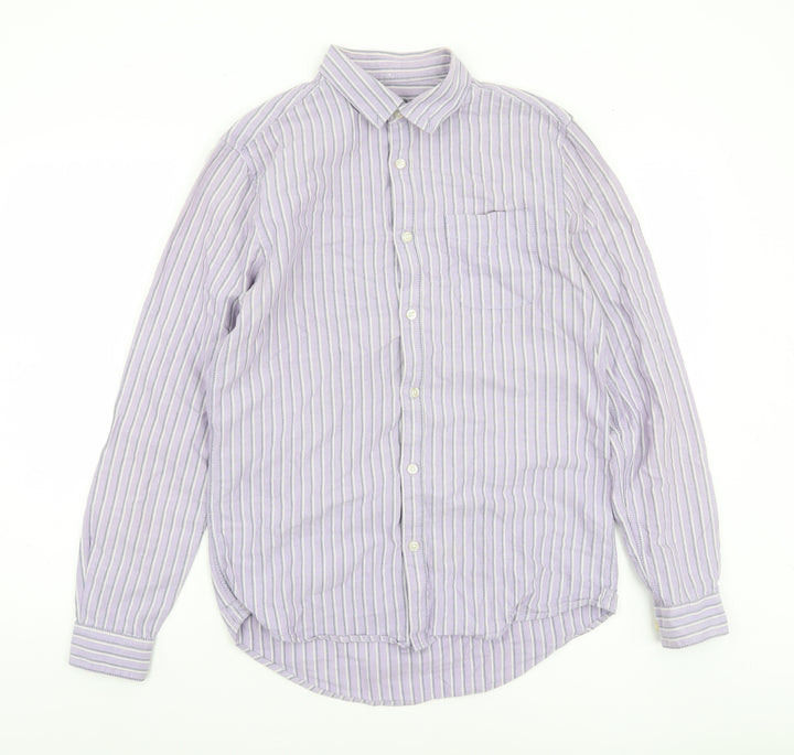 River Island Men’s Purple Striped Cotton Button-Up Shirt Size S