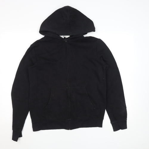 H&M Teens Black Full Zip Hoodie, Size 13-14 Years, Cotton Blend