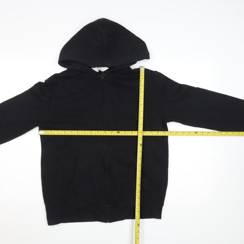 H&M Teens Black Full Zip Hoodie, Size 13-14 Years, Cotton Blend
