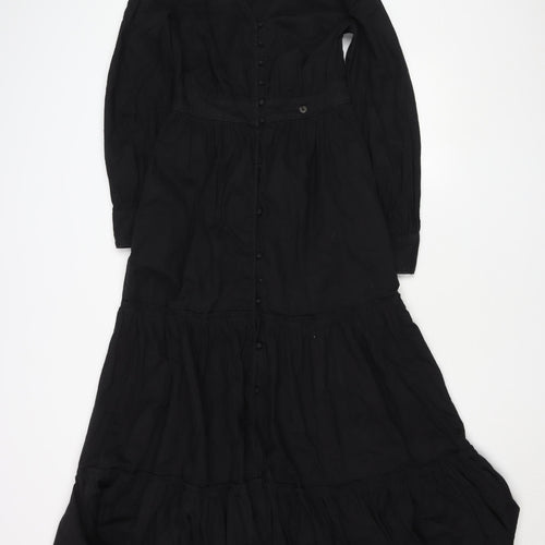 Superdry Womens Black Cotton Midi Fit & Flare Dress Size 8