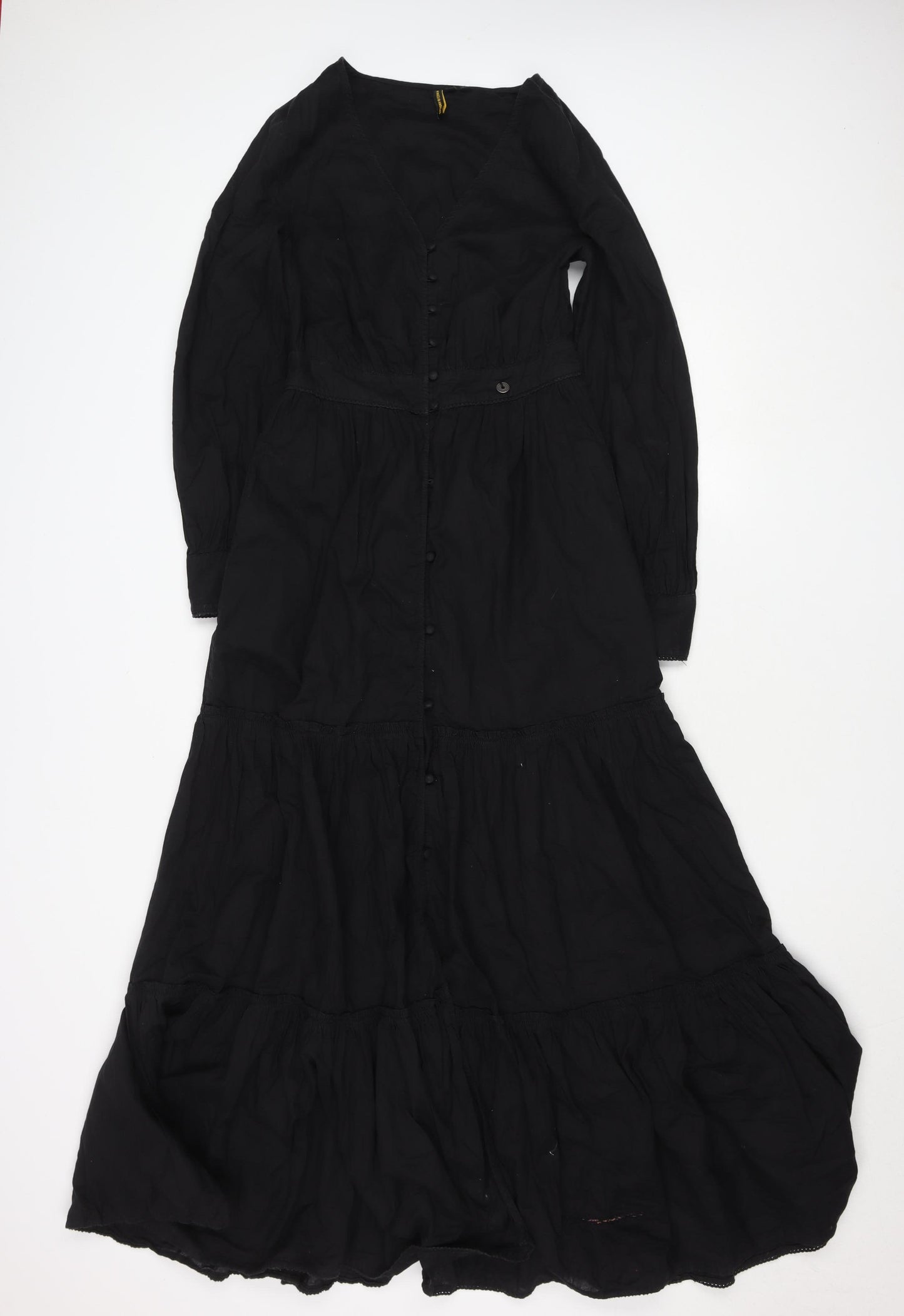 Superdry Womens Black Cotton Midi Fit & Flare Dress Size 8