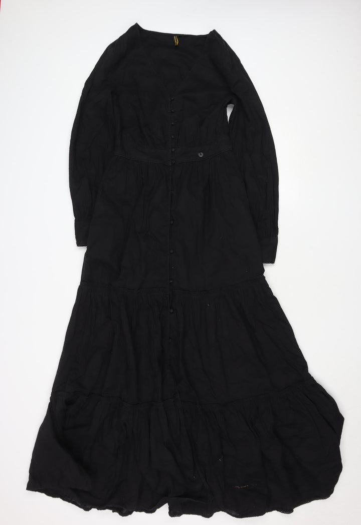 Superdry Womens Black Cotton Midi Fit & Flare Dress Size 8