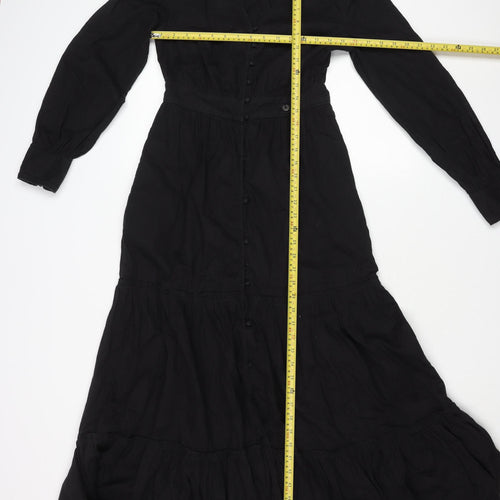 Superdry Womens Black Cotton Midi Fit & Flare Dress Size 8