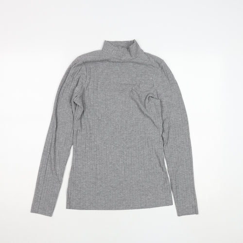 River Island Women Grey Long Sleeve Mock Neck Slim Fit T-Shirt Size 10