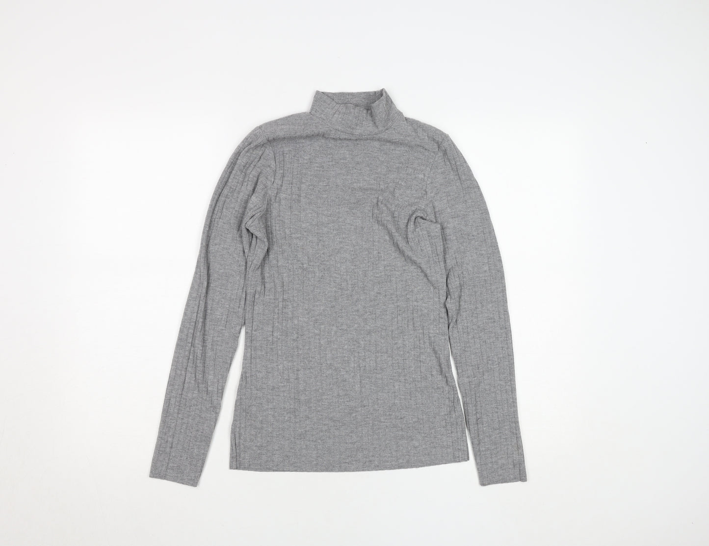 River Island Women Grey Long Sleeve Mock Neck Slim Fit T-Shirt Size 10