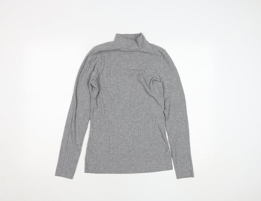 River Island Women Grey Long Sleeve Mock Neck Slim Fit T-Shirt Size 10