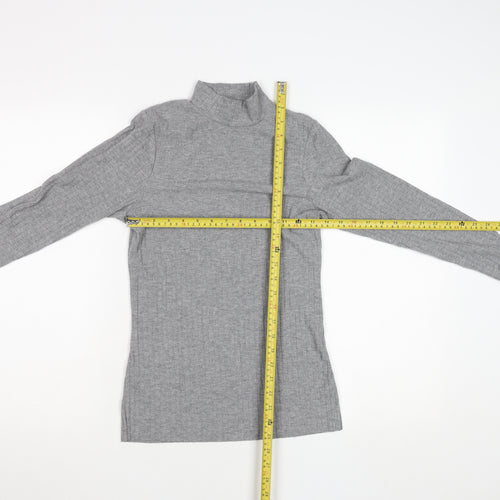 River Island Women Grey Long Sleeve Mock Neck Slim Fit T-Shirt Size 10