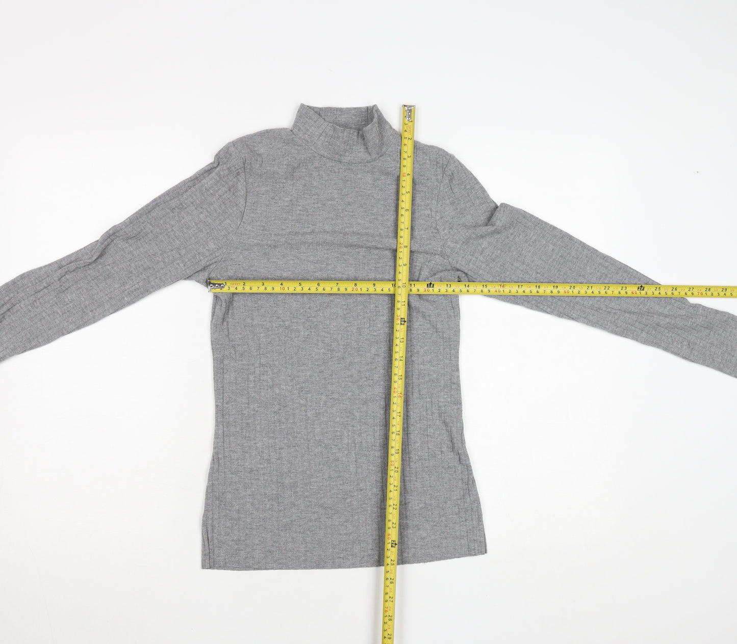 River Island Women Grey Long Sleeve Mock Neck Slim Fit T-Shirt Size 10