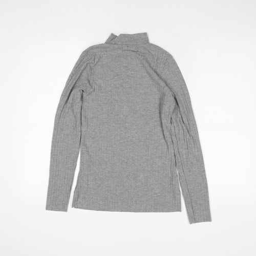 River Island Women Grey Long Sleeve Mock Neck Slim Fit T-Shirt Size 10