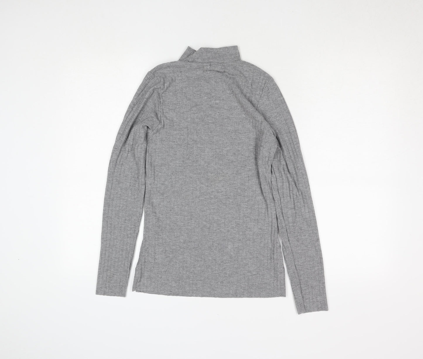 River Island Women Grey Long Sleeve Mock Neck Slim Fit T-Shirt Size 10