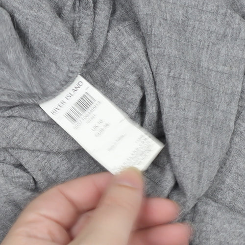 River Island Women Grey Long Sleeve Mock Neck Slim Fit T-Shirt Size 10