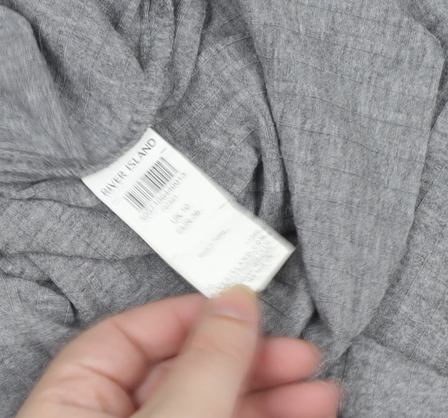 River Island Women Grey Long Sleeve Mock Neck Slim Fit T-Shirt Size 10