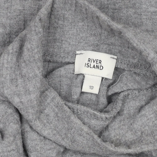 River Island Women Grey Long Sleeve Mock Neck Slim Fit T-Shirt Size 10
