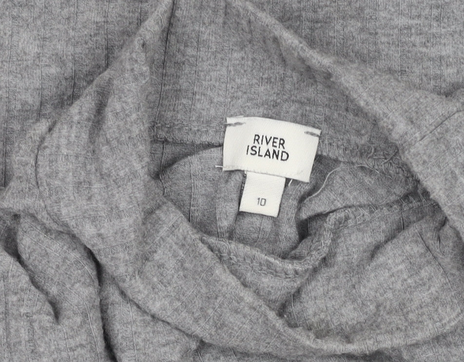 River Island Women Grey Long Sleeve Mock Neck Slim Fit T-Shirt Size 10