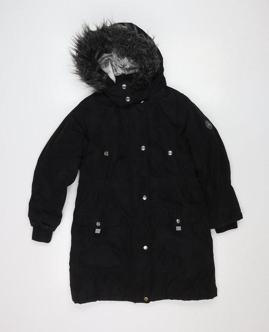 Next Girls Black Waterproof Hooded Parka Coat 8 Years Lined Faux Fur Winter Jacket