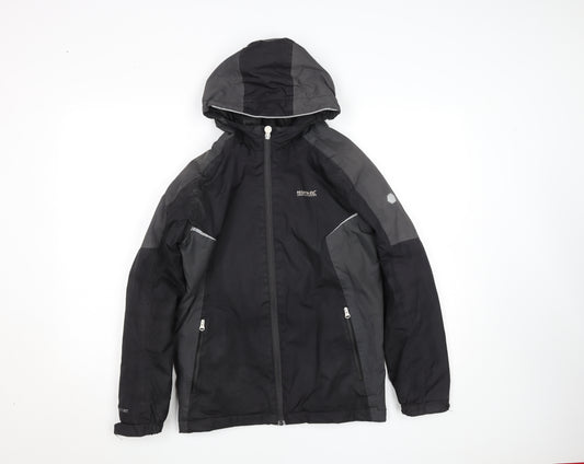 Regatta Boys Black Waterproof Hooded Rain Coat Jacket 13 Years