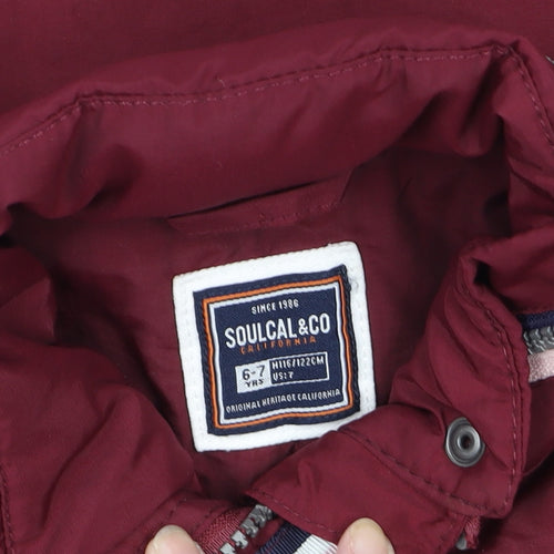 SoulCal & Co Girls Red Parka Coat 6-7 Years Lined Winter Jacket
