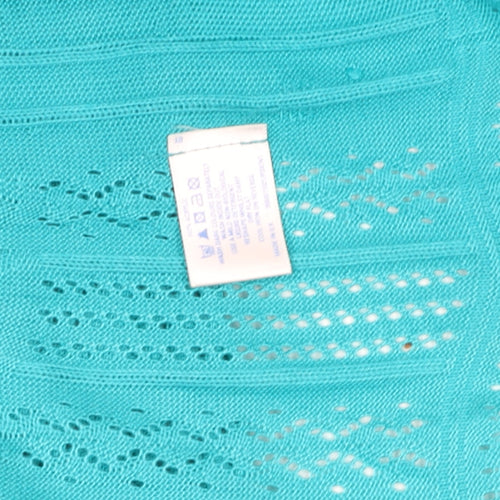 Oasis Women Blue Knit Fit & Flare Flutter Sleeve Dress L