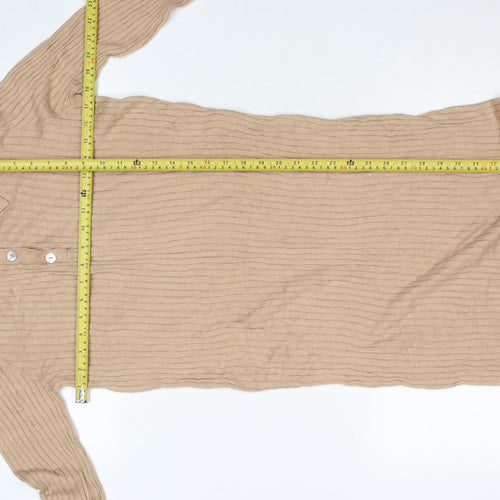 LC Waikiki Women Beige Ribbed Knit Collared Midi Shirt Dress L